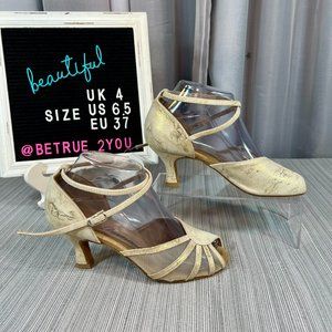 ✨ GORGEOUS DIAMANT - Ladies Suede Gold Premium Dance Shoes w 2.5" Flare Heel